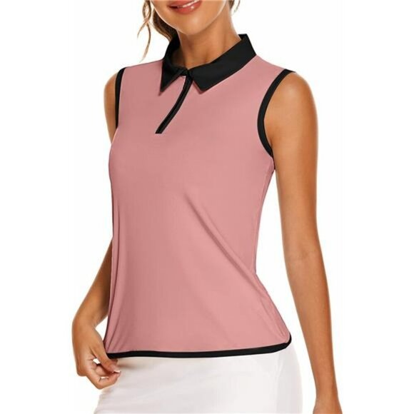 Womens Sleeveless Golf Polo Shirt Quick Dry Zip Tank Top Athletic Sports Tee - Picture 1 of 7